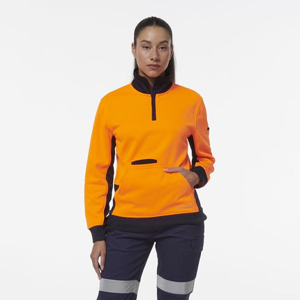 KingGee Womens Hi Vis Spliced Pocket Collar 1/4 Zip Fleece Safety Warmer K45008