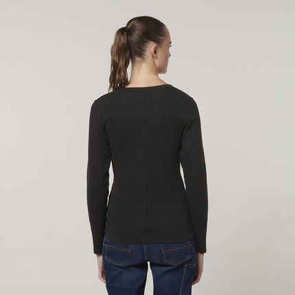 WINTER SALE Hard Yakka Womens Wafffle Knit Snap Button Long Thin Henley Y08237