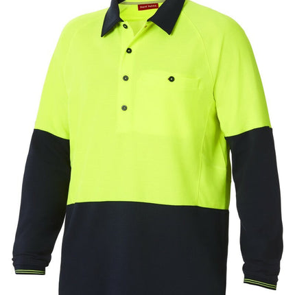 Mens Hard Yakka Koolgear Hi-Vis 2 Toned Long Sleeve Vent Polo Shirt Work Y11389