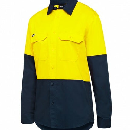 KingGee Mens Stretch Spliced Shirt Comfort Work Safety Cotton Hi-Vis Hem K04035