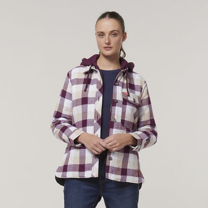 WINTER SALE Hard Yakka Women Quilted Button Hooded Jacket Thermal Shacket Y08748