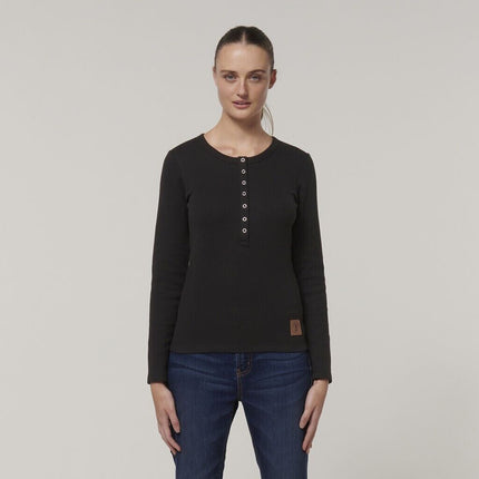 WINTER SALE Hard Yakka Womens Wafffle Knit Snap Button Long Thin Henley Y08237