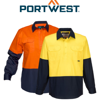 Portwest Mens Prime Mover Hi-Vis Lightweight Long Sleeve Work Closed Shirt MC801