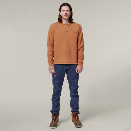 WINTER SALE! HARD YAKKA Mens  Sherpa Henley Contrast Warm Work Jacket Y19488