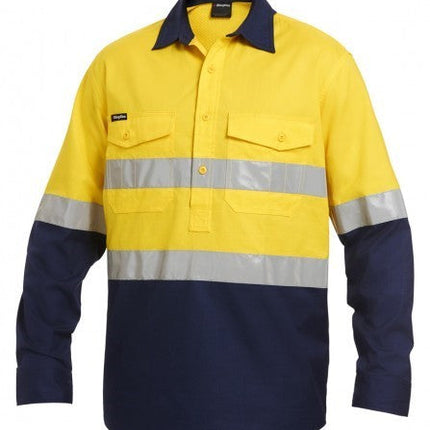 Mens KingGee WorkCool 2 Closed Front Hi-Vis Long Sleeve Work Shirt Taped K54886