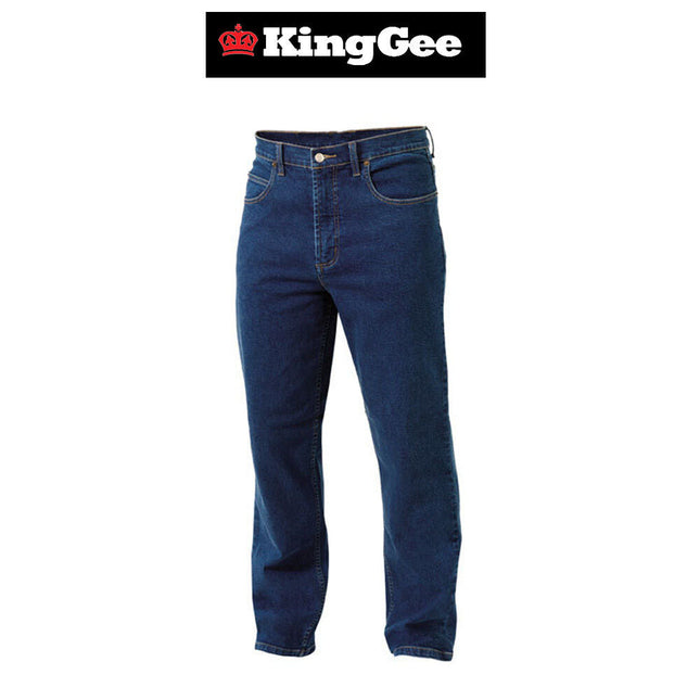 Mens KingGee Stonewash Blue Denim Work Jeans Pants Workwear Safety Tough K03020