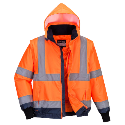 Portwest Hi-Vis Essential 2-in-1 Bomber Jacket with tape Reflective Safety MJ464