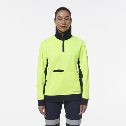 KingGee Womens Hi Vis Spliced Pocket Collar 1/4 Zip Fleece Safety Warmer K45008
