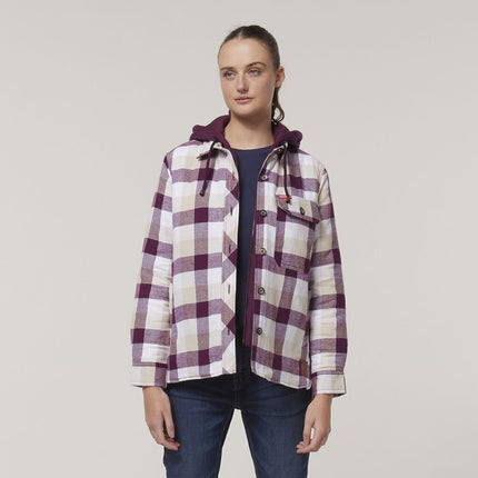 WINTER SALE Hard Yakka Women Quilted Button Hooded Jacket Thermal Shacket Y08748