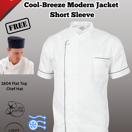 DNC Cool Breeze Modern Jacket Short Sleeve FREE Flat Top Chef Hat 1123