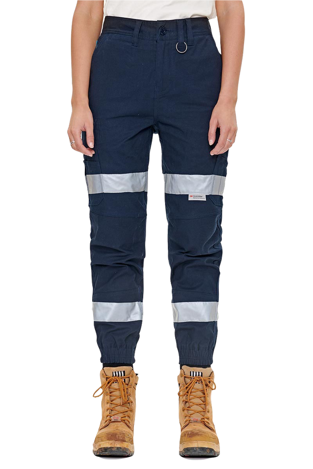 Elwood Womens Reflective Cuffed Pant Cotton Stretch Tapered Pockets Pants EWD507
